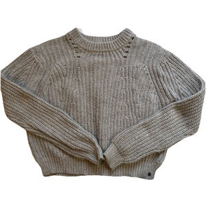 Roxy Waist Cropped Knit Sweater Size Large Light Gray Preppy Retro Comfy‎